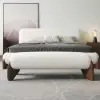 Curva Boucle Upholstered Bedroom Bench – 145cm – White Long Wood