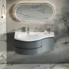 Floating Curved Bathroom Vanity Wall Mounted Half-Circle Bathroom Cabinet – Blue