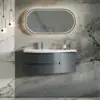 Floating Curved Bathroom Vanity Wall Mounted Half-Circle Bathroom Cabinet – Blue