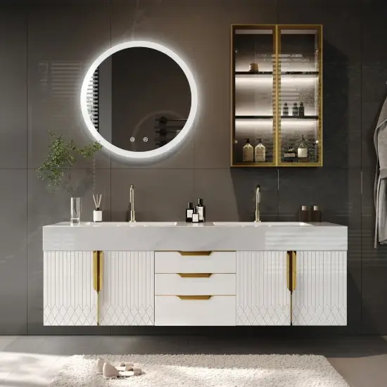 Aro 150 cm Floating Double Bathroom Vanity with Sink, Sintered Stone Top – White – Wallmounted Ceramic Vessel