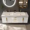 Aro 150 cm Floating Double Bathroom Vanity with Sink, Sintered Stone Top – White – Wallmounted Ceramic Vessel