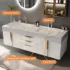 Aro 150 cm Floating Double Bathroom Vanity with Sink, Sintered Stone Top – White – Wallmounted Ceramic Vessel