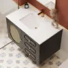 800mm Black Floating Bathroom Vanity Undermount Ceramic Sink with Rattan Door Cabinet