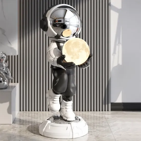28.8" Astronaut Floor Sculpture Figurine Ornament Art Decor with Ball Lamp USB Charging – AUD-H0729