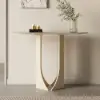 Picture of 1000mm Oval Travertine Stone Console Table Modern Entryway Table with Abstract Base