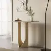 Picture of 1000mm Oval Travertine Stone Console Table Modern Entryway Table with Abstract Base