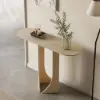 Picture of 1000mm Oval Travertine Stone Console Table Modern Entryway Table with Abstract Base