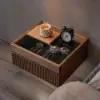 Flutura Walnut Wood 2-Drawer Floating Nightstand with Glass Top