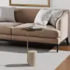 Beige Modern Stone Travertine Side Table with Stainless Steel in Gold Frame
