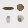 Beige Modern Stone Travertine Side Table with Stainless Steel in Gold Frame