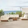 Grida 9-Piece Outdoor Teak Modular Sectional Sofa Set with Coffee Table in Ivory