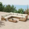Grida 9-Piece Outdoor Teak Modular Sectional Sofa Set with Coffee Table in Ivory