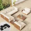 Grida 9-Piece Outdoor Teak Modular Sectional Sofa Set with Coffee Table in Ivory