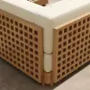 Grida 9-Piece Outdoor Teak Modular Sectional Sofa Set with Coffee Table in Ivory