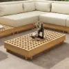 Grida 9-Piece Outdoor Teak Modular Sectional Sofa Set with Coffee Table in Ivory