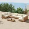 Grida 9-Piece Outdoor Teak Modular Sectional Sofa Set with Coffee Table in Ivory