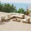Grida 9-Piece Outdoor Teak Modular Sectional Sofa Set with Coffee Table in Ivory