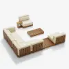 Grida 9-Piece Outdoor Teak Modular Sectional Sofa Set with Coffee Table in Ivory