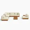 Grida 9-Piece Outdoor Teak Modular Sectional Sofa Set with Coffee Table in Ivory