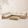 Grida 9-Piece Outdoor Teak Modular Sectional Sofa Set with Coffee Table in Ivory