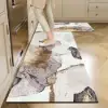 2 Pieces Modern Gold Kitchen Runner Mats Non-slip Abstract Kitchen Mat Set