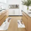 2 Pieces Modern Gold Kitchen Runner Mats Non-slip Abstract Kitchen Mat Set