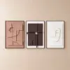 3 Pieces Japandi 3D Wall Art Painting Hanging Wall Decor Set with Black Rectangle Frame