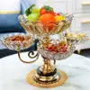 Rotatable Glass Fruit Basket Multilayer Decor Bowl with Base in Rose Gold