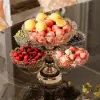 Rotatable Glass Fruit Basket Multilayer Decor Bowl with Base in Rose Gold