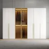 White & Gold Modern Extra Wide Wardrobe with Clear Glass Door Storage with Sensor Light