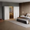 White & Gold Modern Extra Wide Wardrobe with Clear Glass Door Storage with Sensor Light