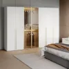 White & Gold Modern Extra Wide Wardrobe with Clear Glass Door Storage with Sensor Light