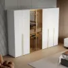 White & Gold Modern Extra Wide Wardrobe with Clear Glass Door Storage with Sensor Light