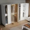 White & Gold Modern Extra Wide Wardrobe with Clear Glass Door Storage with Sensor Light