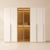 White & Gold Modern Extra Wide Wardrobe with Clear Glass Door Storage with Sensor Light