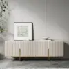Grovyn 150 cm Sintered Stone Top Fluted TV Unit with Spacious Cabinets – Minimalist Off White