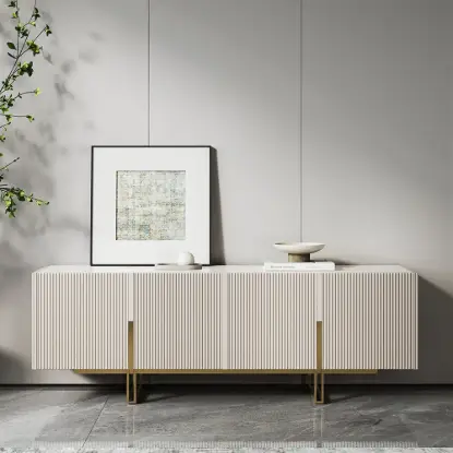 Picture of Grovyn 150 cm Sintered Stone Top Fluted TV Unit with Spacious Cabinets – Minimalist Off White
