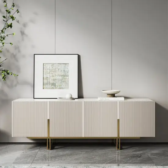 Grovyn 150 cm Sintered Stone Top Fluted TV Unit with Spacious Cabinets – Minimalist Off White