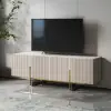 Grovyn 150 cm Sintered Stone Top Fluted TV Unit with Spacious Cabinets – Minimalist Off White