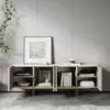 Grovyn 150 cm Sintered Stone Top Fluted TV Unit with Spacious Cabinets – Minimalist Off White