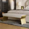 Upart Beige Modern Stainless Steel Bench Leath-Aire Upholstered Bedroom Long Bench – 160cm