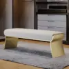 Upart Beige Modern Stainless Steel Bench Leath-Aire Upholstered Bedroom Long Bench – 160cm