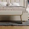 Upart Beige Modern Stainless Steel Bench Leath-Aire Upholstered Bedroom Long Bench – 160cm