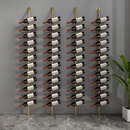 Industrial Gold Floor Wine Rack Metal 4 Piece 48-Bottle Vertical Tall Wine Rack