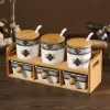 2-Tier 6 Jar Spice Seasoning Jar & Rack Set Ceramic Organizers with Lid in White