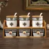 2-Tier 6 Jar Spice Seasoning Jar & Rack Set Ceramic Organizers with Lid in White