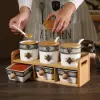 2-Tier 6 Jar Spice Seasoning Jar & Rack Set Ceramic Organizers with Lid in White