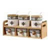 2-Tier 6 Jar Spice Seasoning Jar & Rack Set Ceramic Organizers with Lid in White