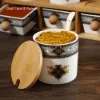 2-Tier 6 Jar Spice Seasoning Jar & Rack Set Ceramic Organizers with Lid in White