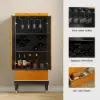 Rustic Burlwood Bar Cabinet with Glass&Bottle Holder Home Bar Cabinet